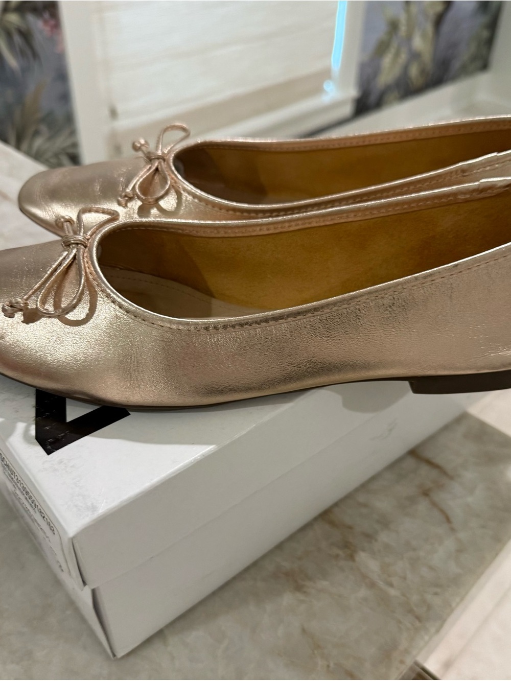 SCHUTZ Metallic Rose Gold Ballet Flats with Bow